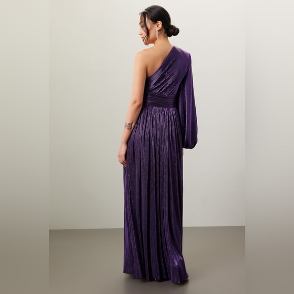 Bronx and Banco Florence Pleated One Shoulder‎ Slit Gown Maxi Dress Purple M - Picture 3 of 7